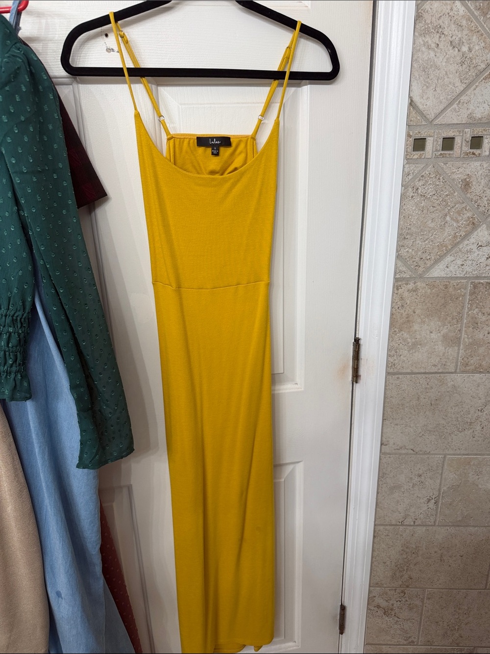 Lulu's Golden Mustard Slip Maxi Dress with Adjustable Straps